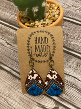 Load image into Gallery viewer, Western Cow Print Turquoise Teardrop Earrings