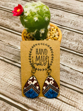 Load image into Gallery viewer, Western Cow Print Turquoise Teardrop Earrings