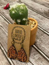 Load image into Gallery viewer, Brown Western Faux Leather Teardrop Earrings