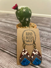 Load image into Gallery viewer, Western Cow Print Turquoise Teardrop Earrings