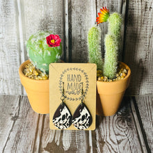 Load image into Gallery viewer, Brown and White Faux Cowhide Teardrop Earrings