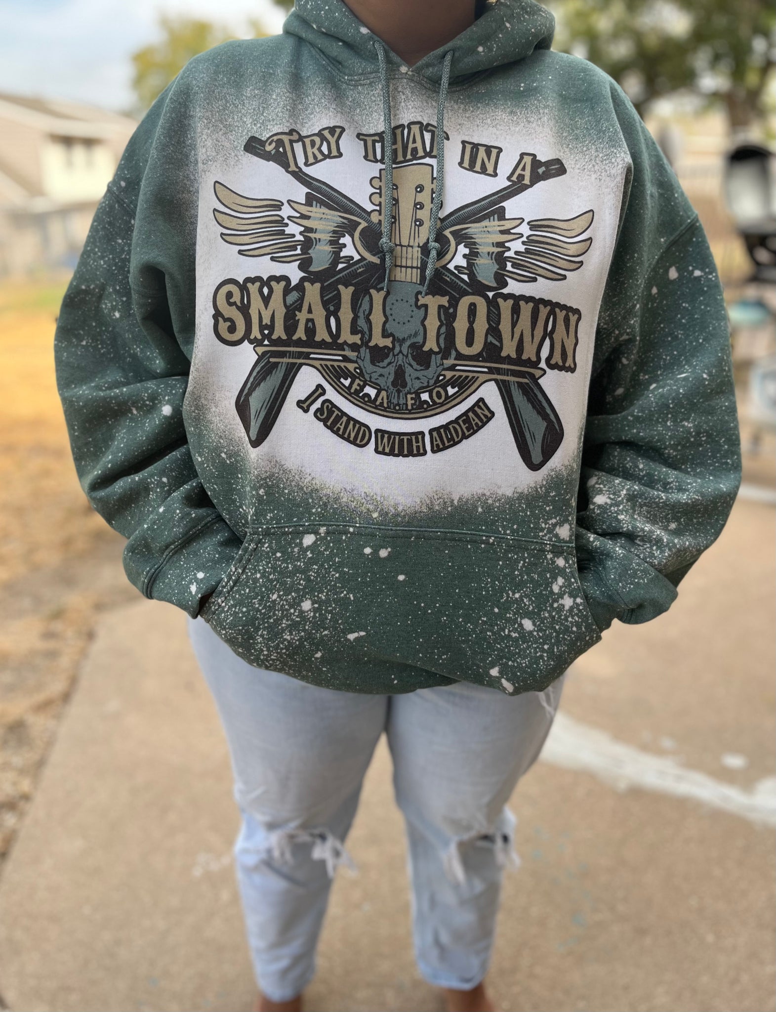 Try That In A Small Town Flag Print Waffle Hoodie 